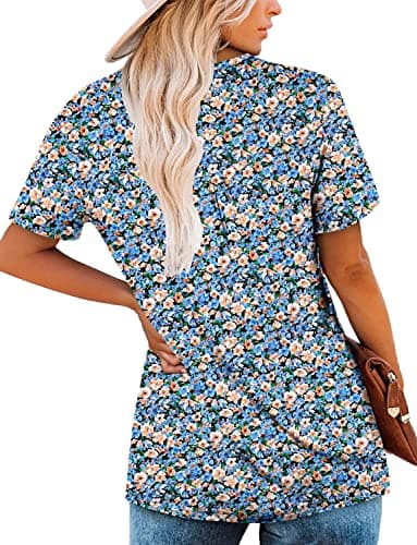 ROSELINLIN Women's Floral Summer Short Sleeve Shirt Loose Fit Leggings Top