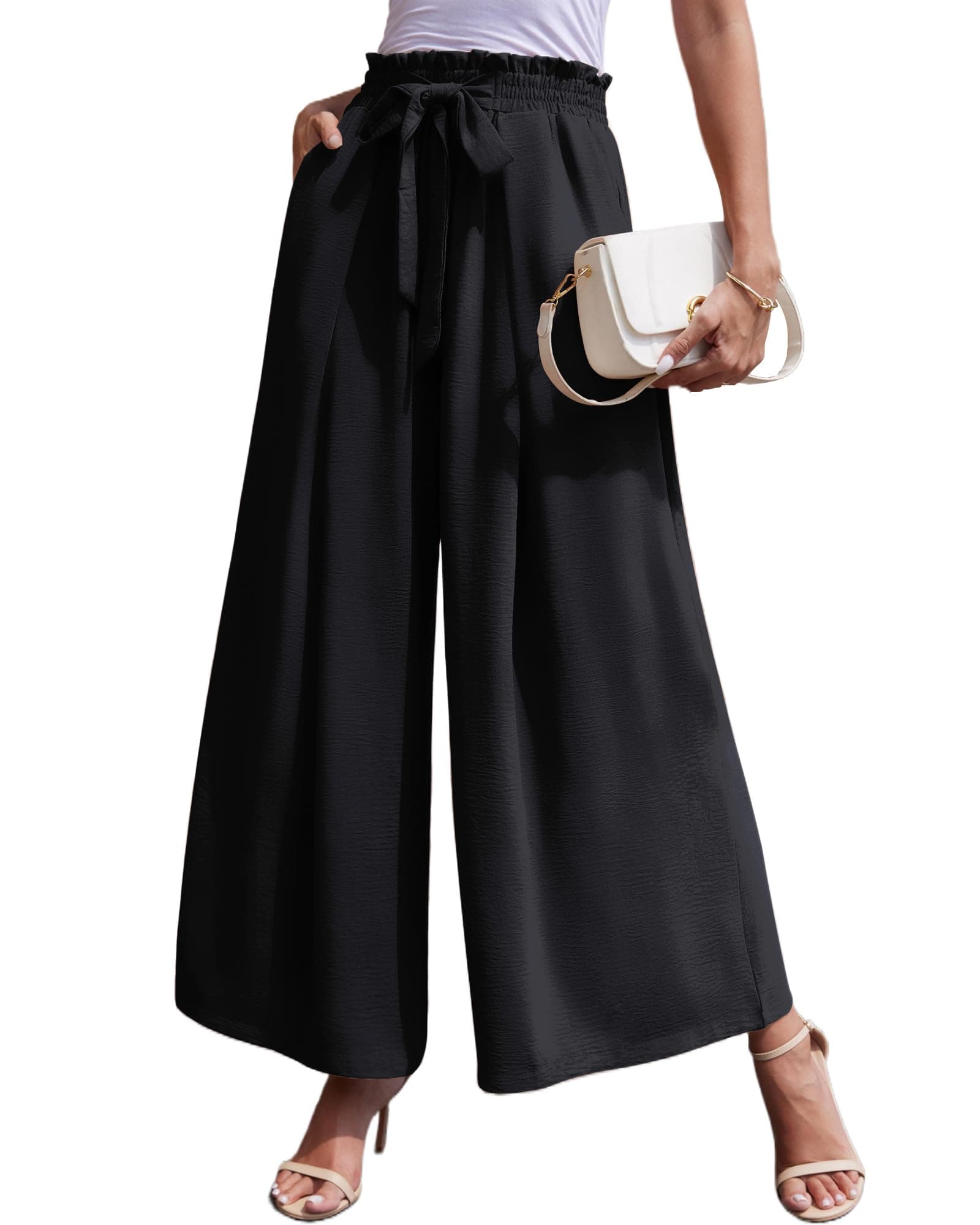 Lousguta High-Waisted Wide Leg Palazzo Pants for Women with Pockets
