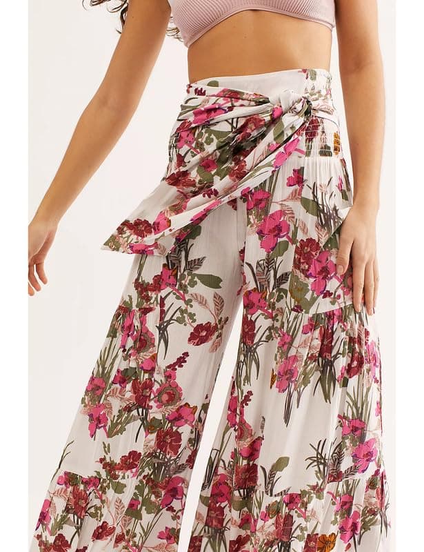 Lrady Women's Boho Printed Wide Leg Palazzo Pants