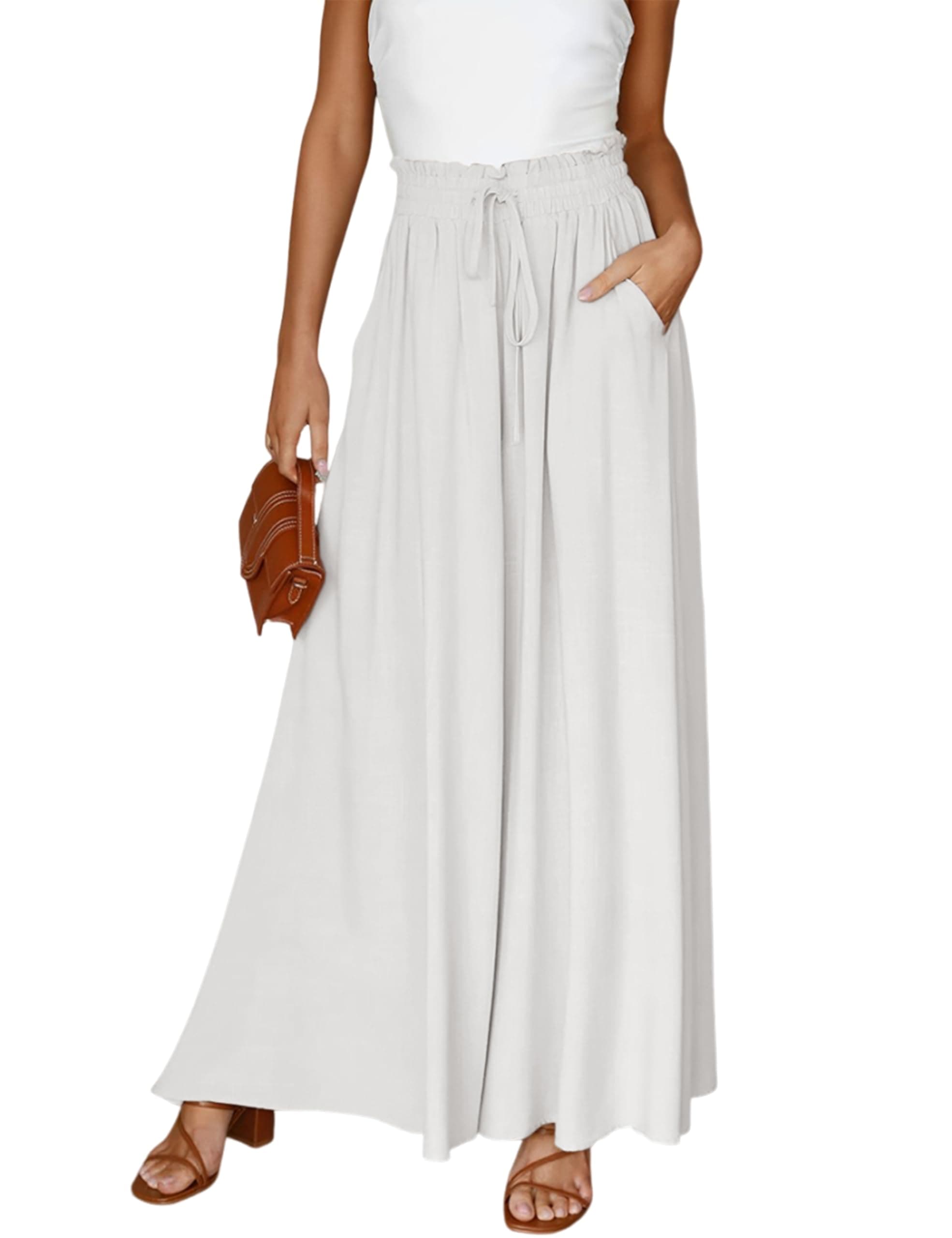 Hooever Women's Wide Leg Flowy Palazzo Pants with Drawstring Waist