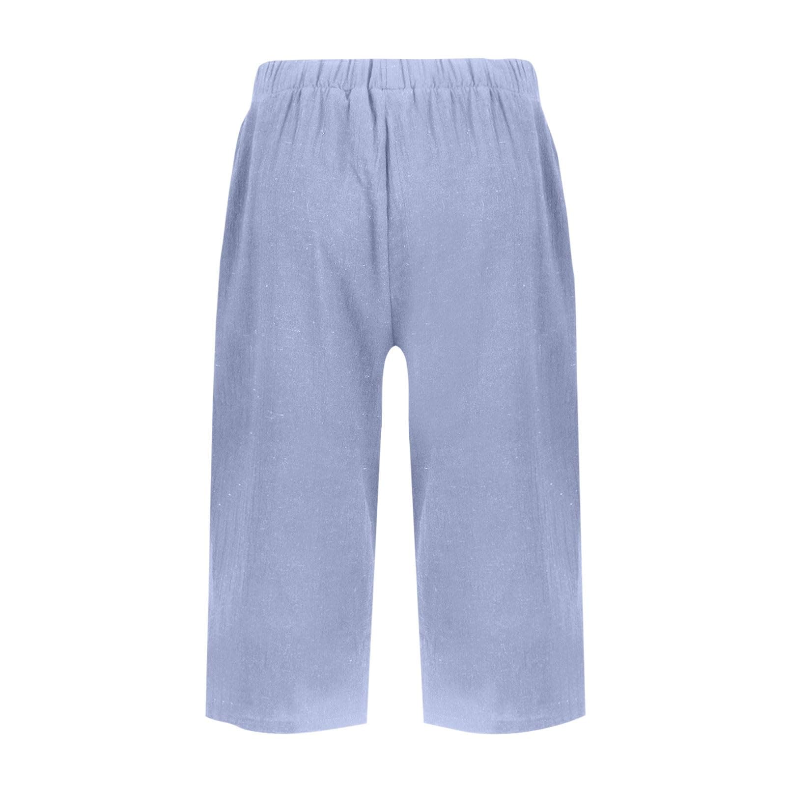 Yxzogd 2025 Women's Summer Cotton Linen Elastic Waist Basic Plus Size Short Pants with Pockets