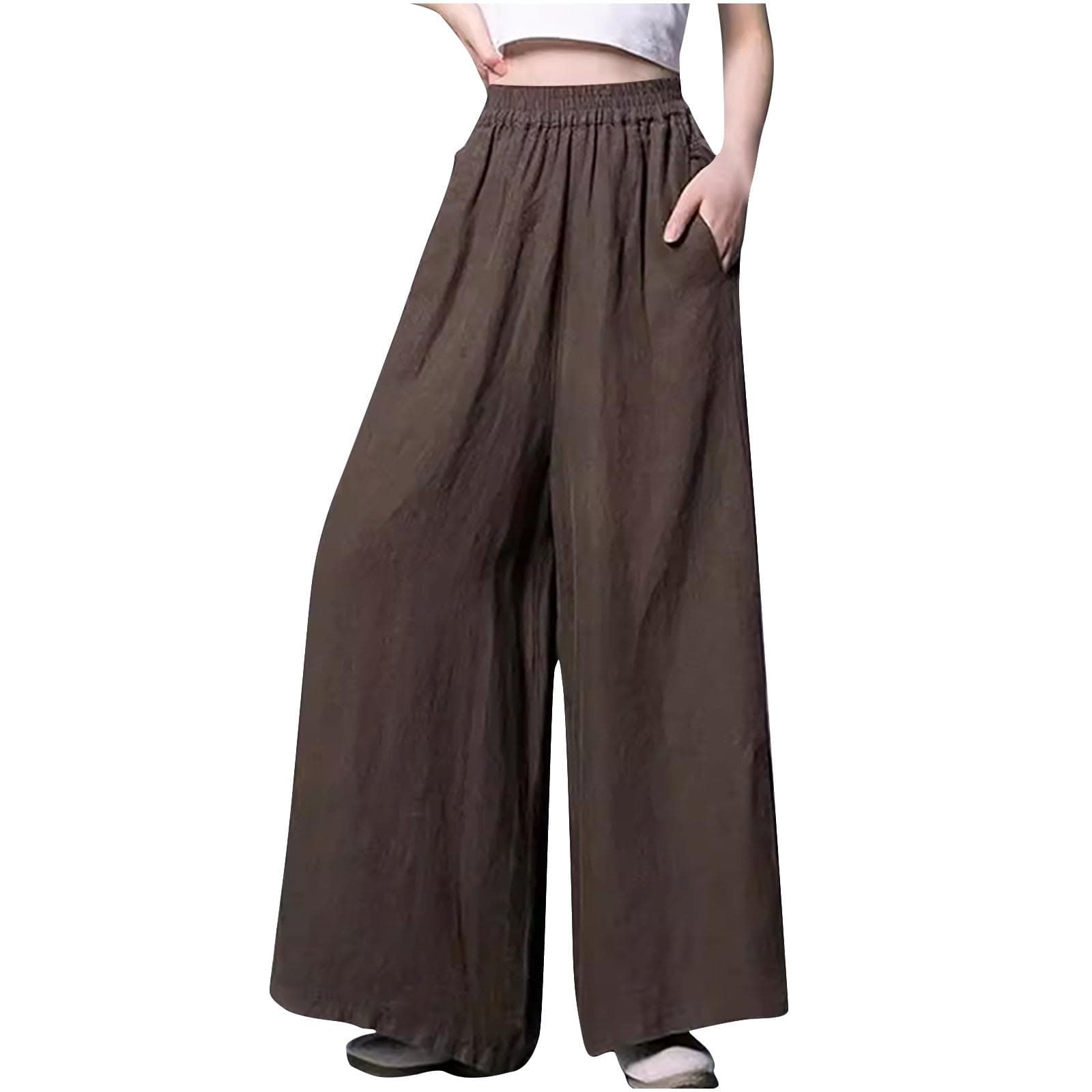 Yxzogd Plus Size Elastic Waist Cotton Linen Palazzo Pants with Pockets