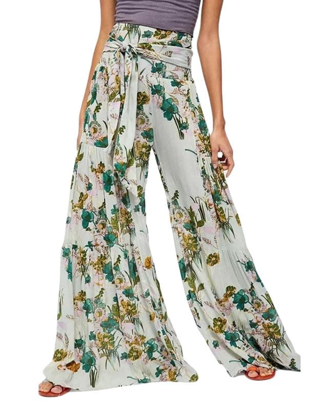 Lrady Women's Boho Printed Wide Leg Palazzo Pants