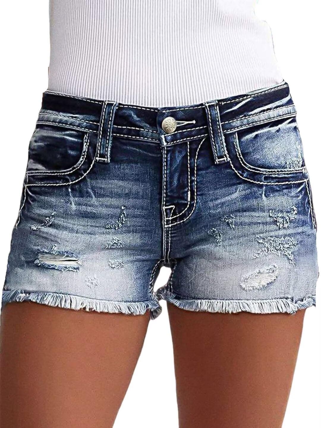 Flamingals Women's Mid-Waisted Ripped Denim Shorts