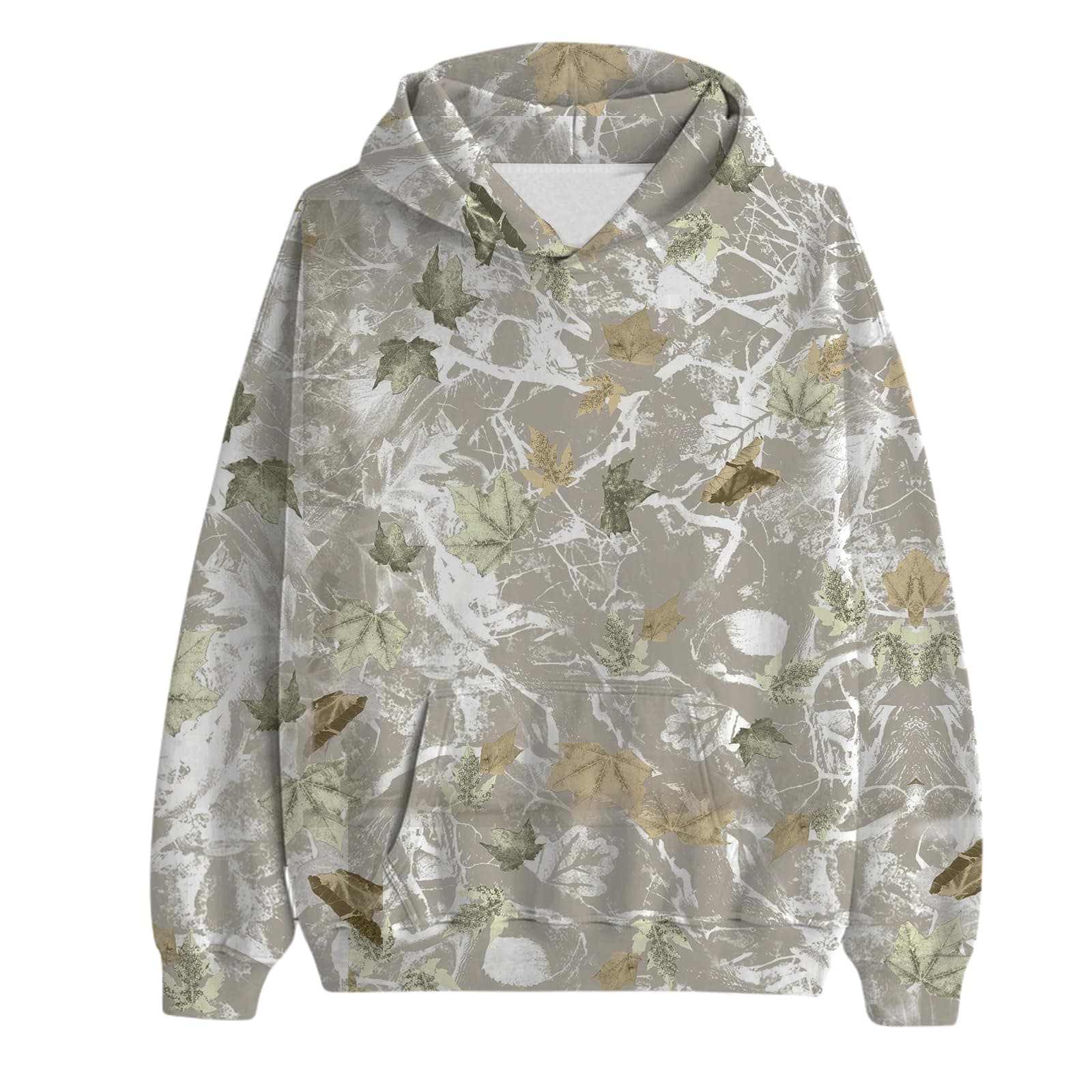 Canbebig Women's Camo Hoodie with Maple Leaf Print Casual Pullover Tops