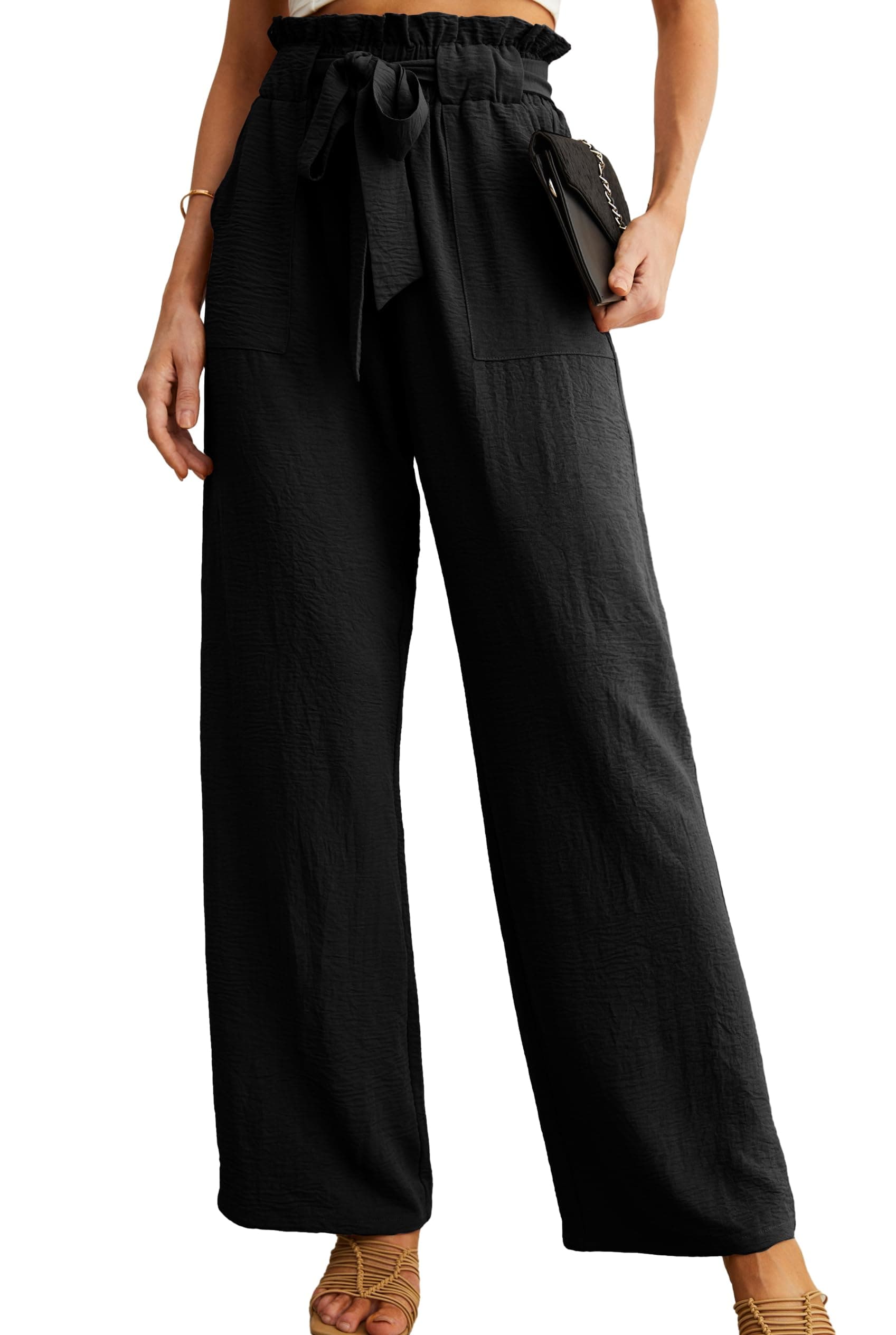 IWOLLENCE Women's High Waist Wide Leg Casual Pants with Pockets