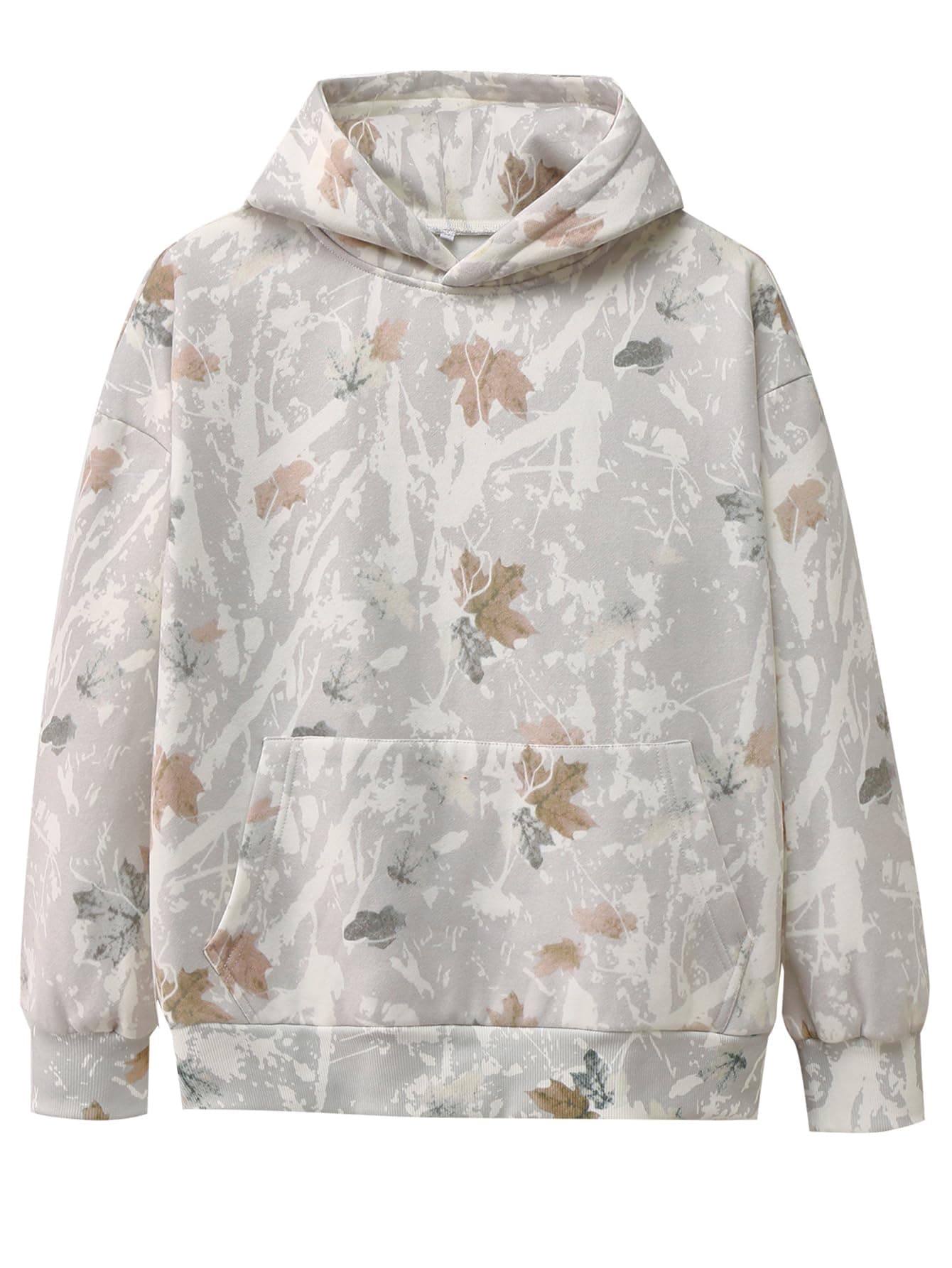 Ogfao Grey Oversized Maple Leaf Print Camo Hoodie Sweatshirt L