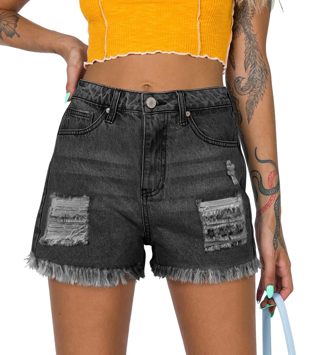 Angerella Women's Ripped Jean Short