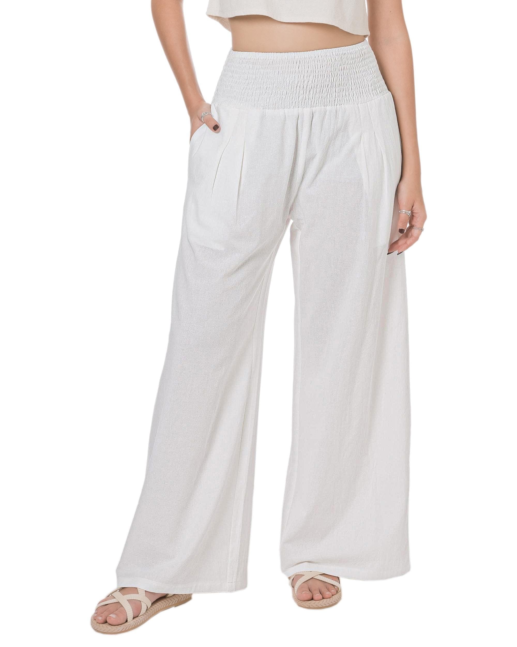 LOFBAZ Women's Summer High-Waisted Flowy Linen Palazzo Pants with Pockets