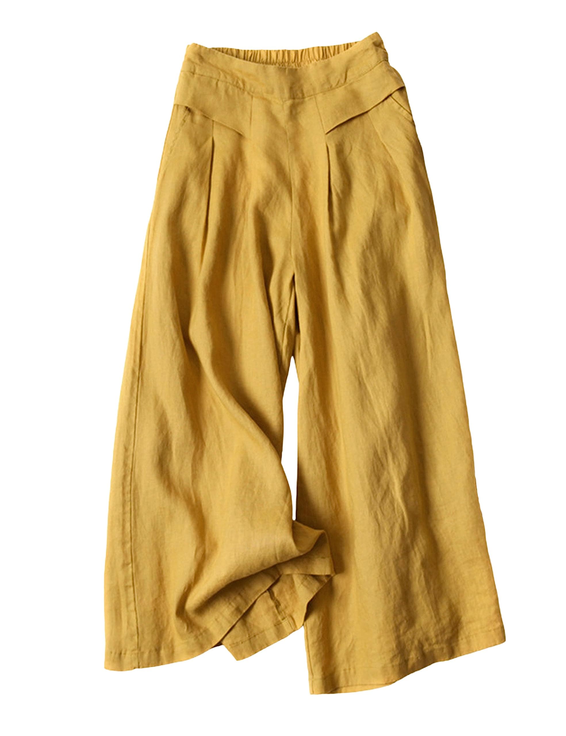 Bianstore Women's Culottes Linen Wide Leg Pants with Pockets