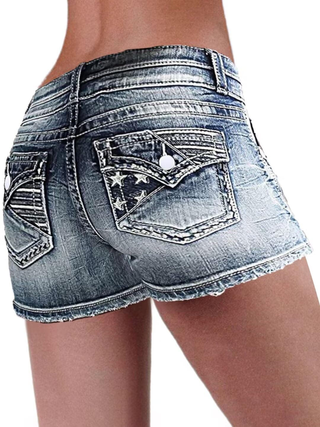 Flamingals Women's Denim Mid Waist Skinny Stretch Shorts