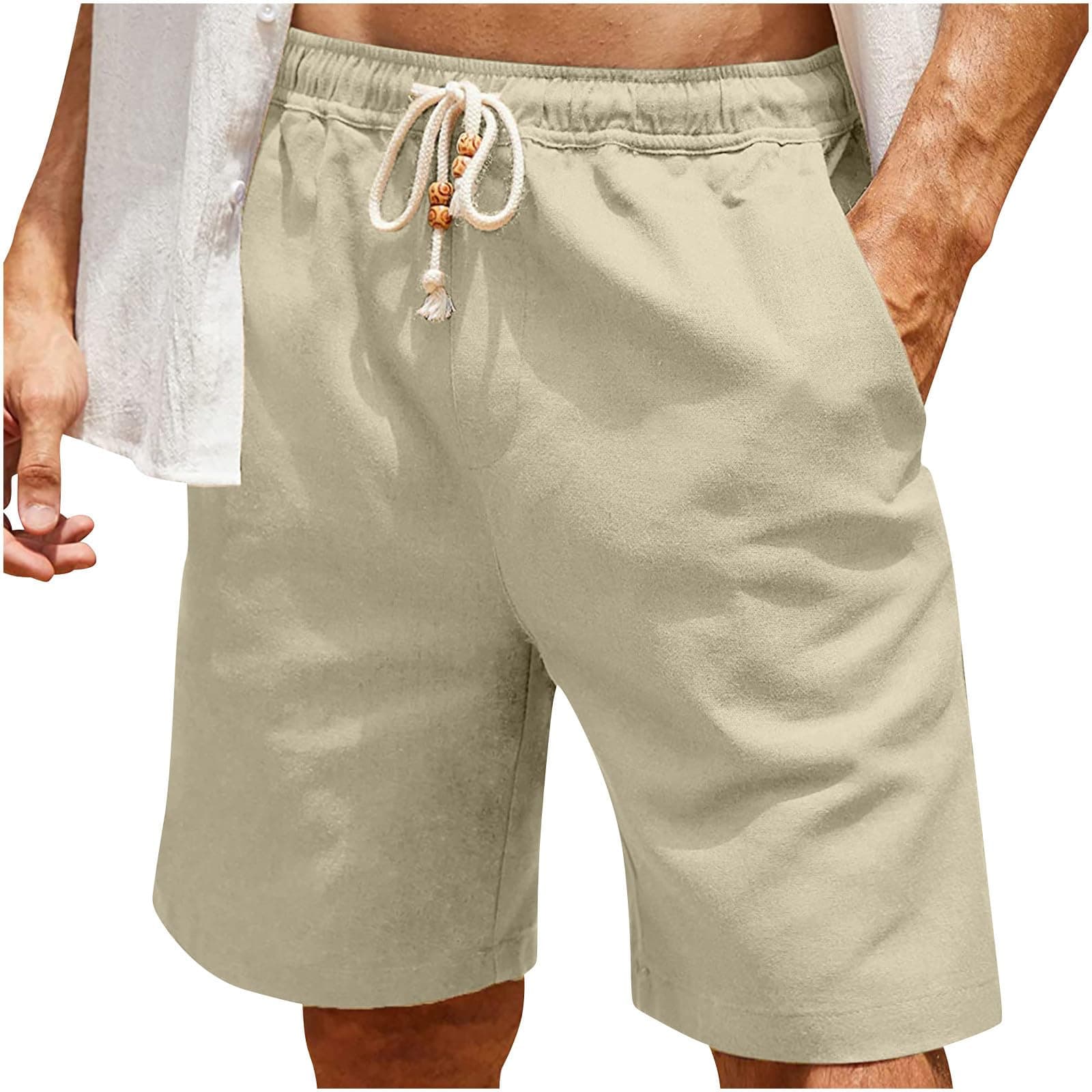 Sunaei Men's Cotton Linen Shorts for Casual Summer Athletic Wear