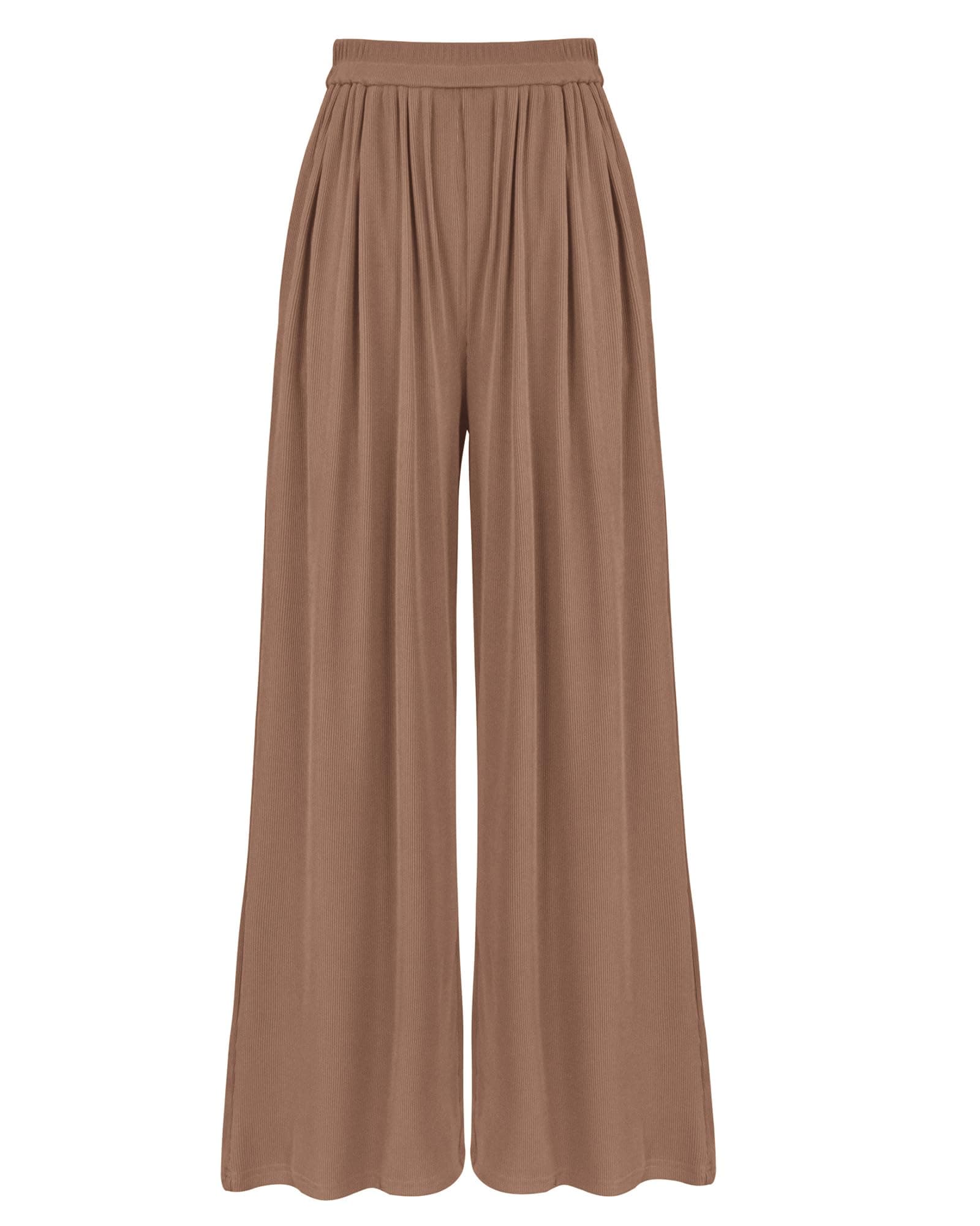 BTFBM Women's Casual Wide Leg Knit Trousers with Pockets