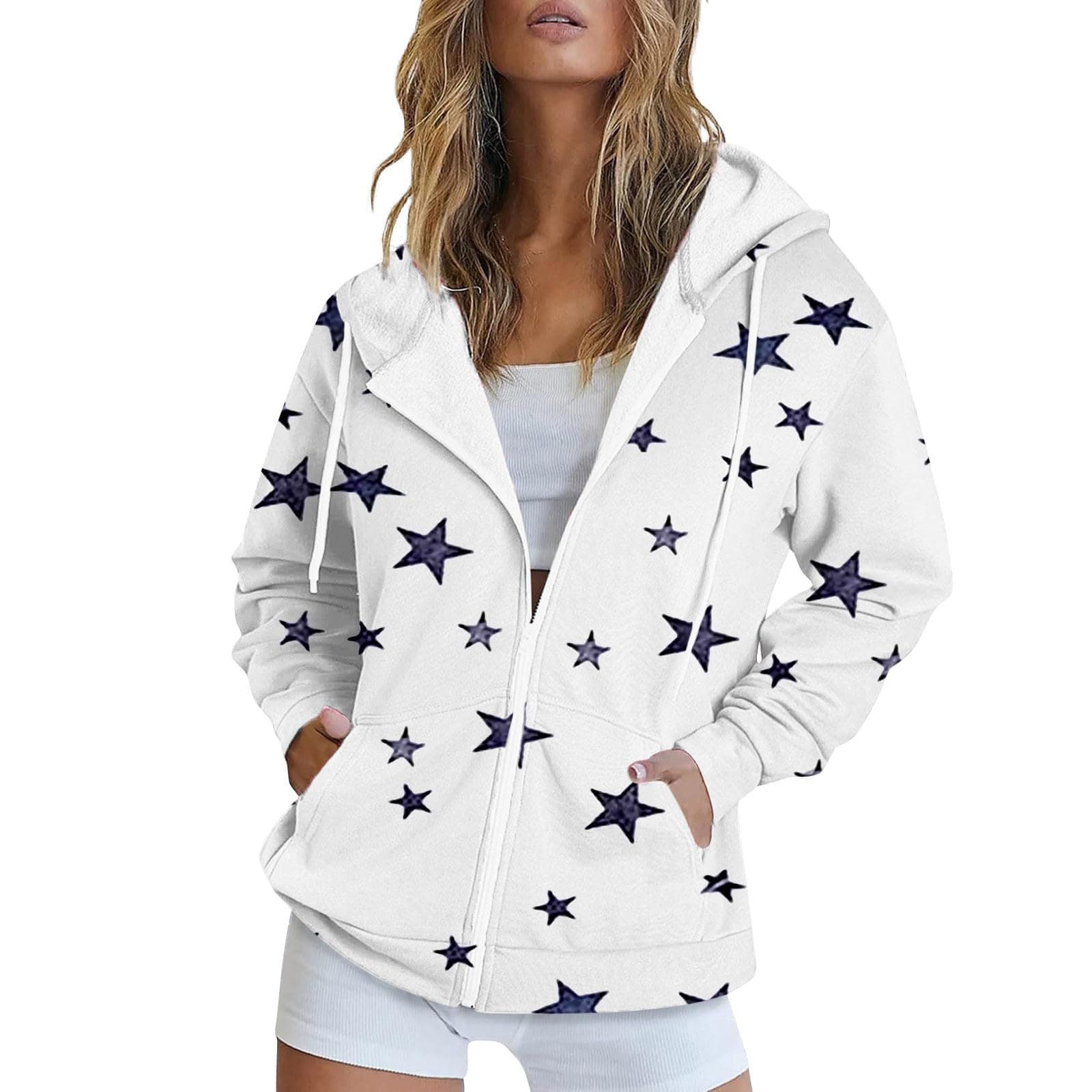 Lolvmvchi Women's Oversized Zip Track Loose Printed Hoodie Jacket XL3 Winter Coat