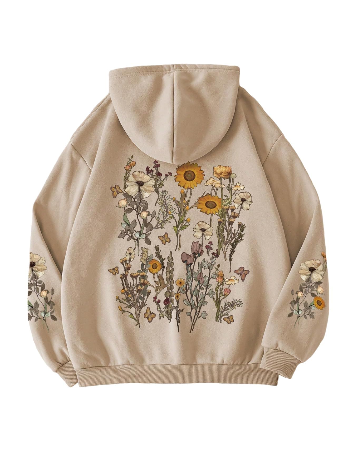 Floral Print Drawstring Hoodie for Women