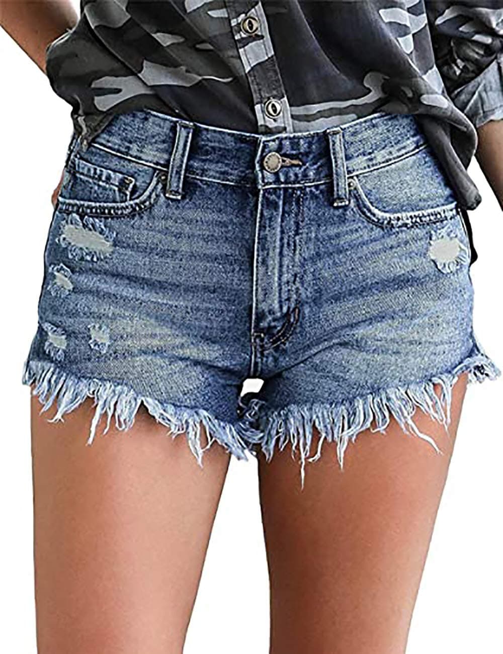 Necooer Women's Casual Mid-Waist Stretch Denim Shorts