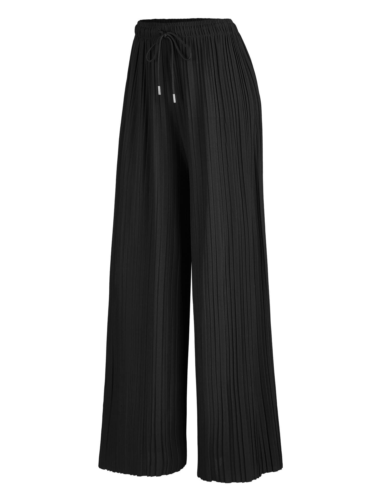 Johnny Women's Pleated Wide Leg Palazzo Pants with Drawstring