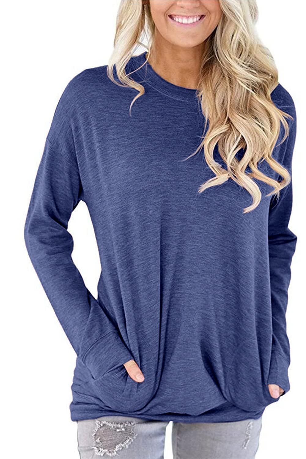 Angerella Women's Casual Loose Fit Shirts with Printed Pockets