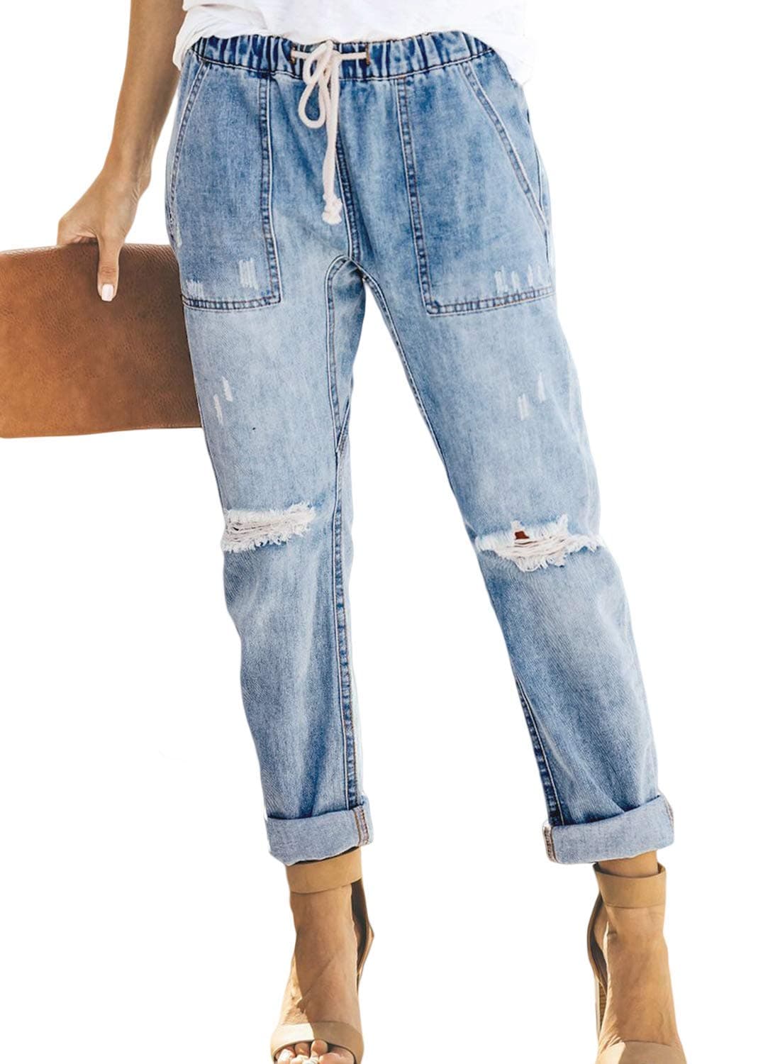 Metietila Women’s Casual Distressed Stretch Jean Denim Pants