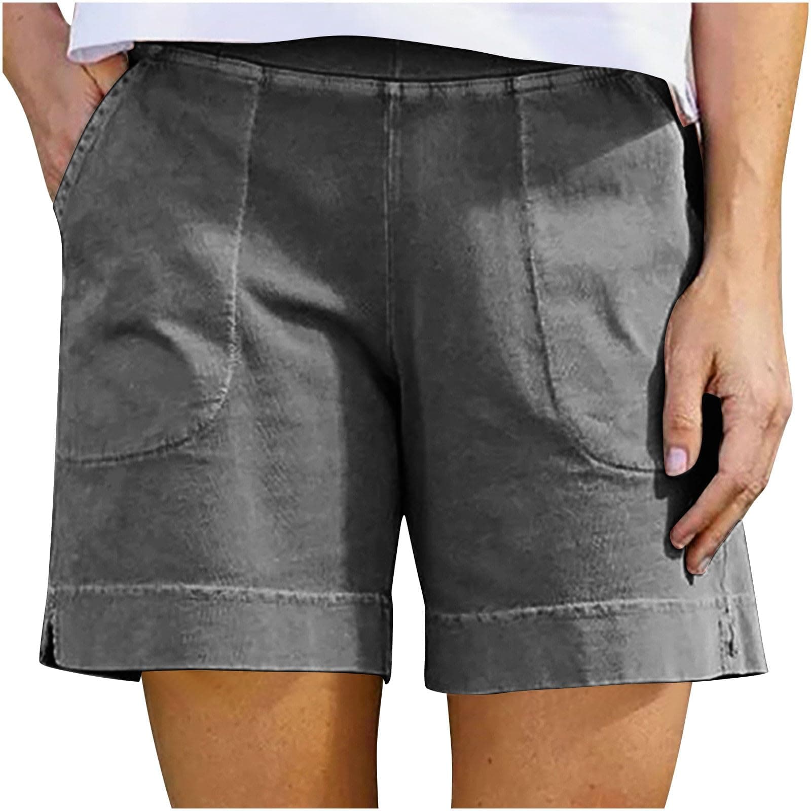 Sktremeuru Women's Casual Elastic Waist Linen Shorts Light and Loose FitSummer Beach Pants with Pocket