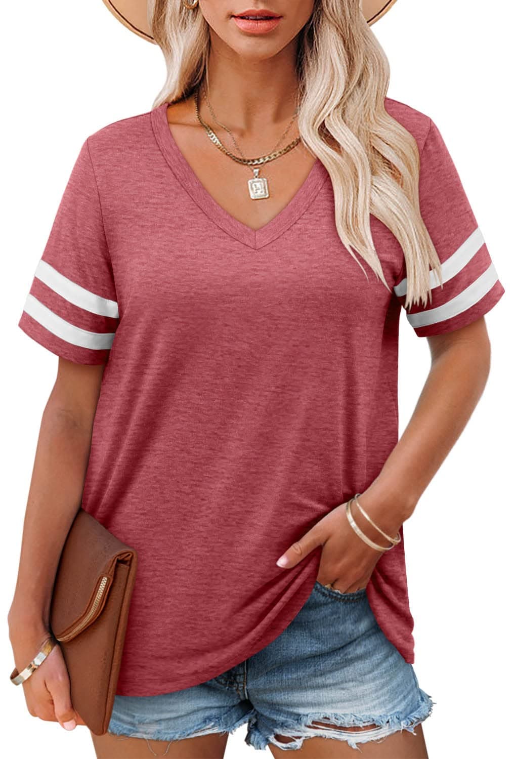 Angerella Casual Summer V-Neck T-Shirts for Women