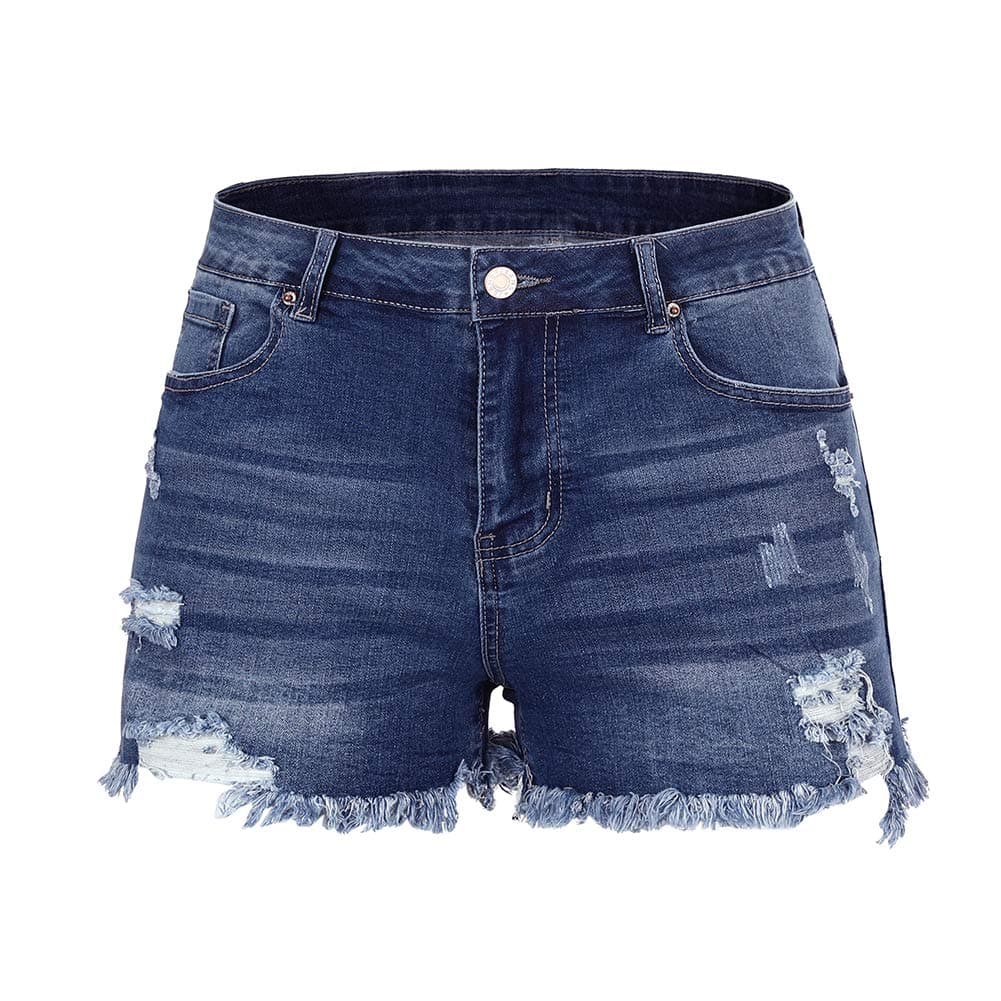 Thunder Star Women's Mid Rise Ripped Stretch Denim Shorts