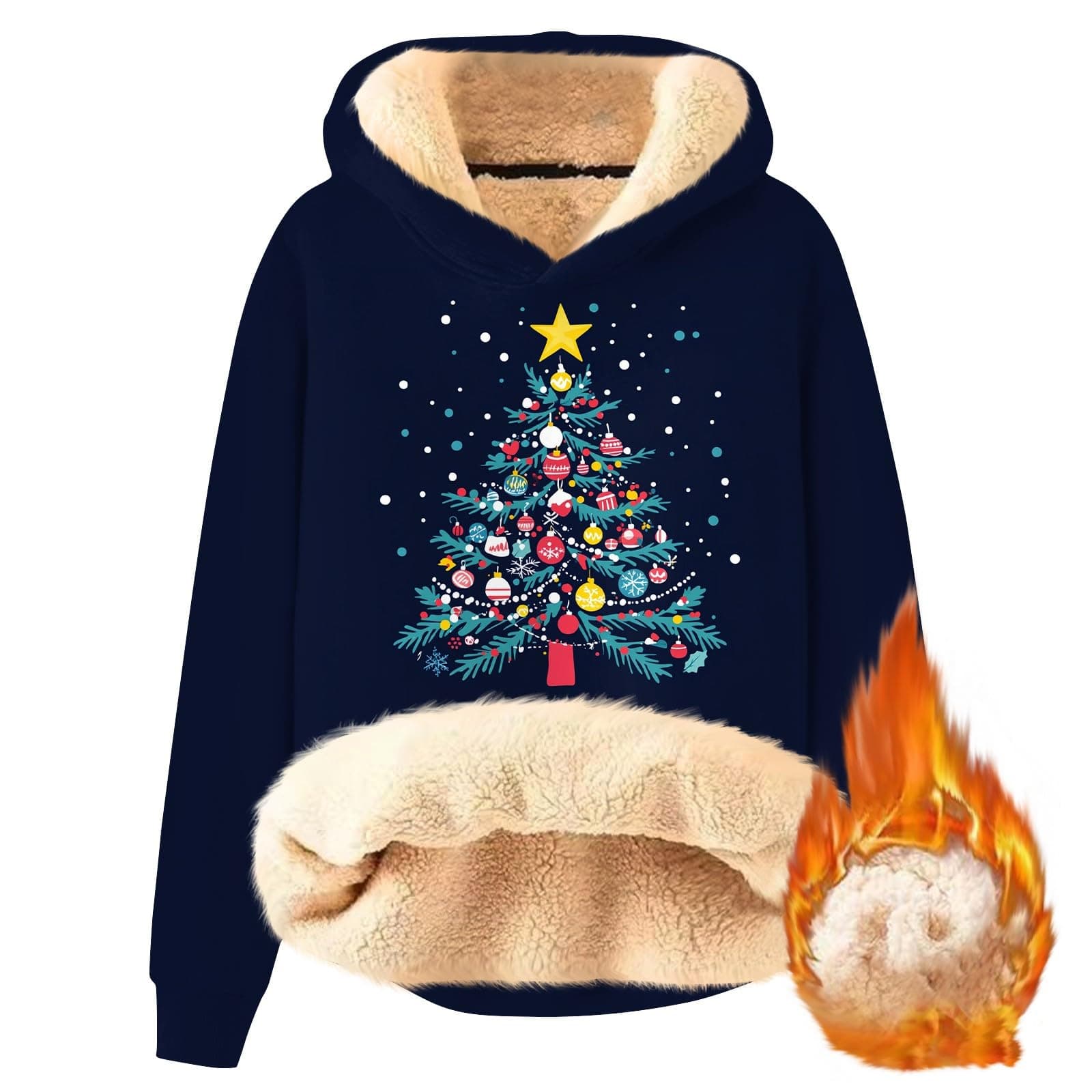 FlekmanArt Thick Warm Sherpa Fleece Pullover Hoodies with Christmas Print