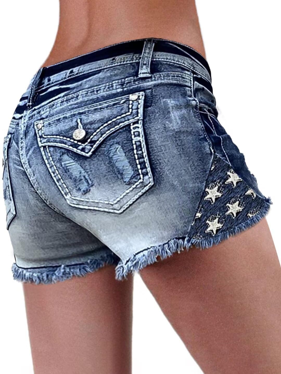 Flamingals Women's Ripped Denim Low-Waist Skinny Shorts