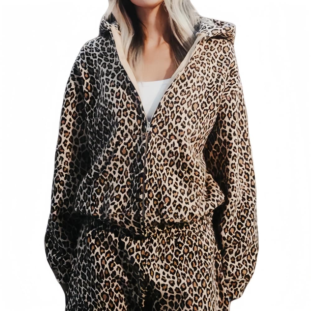 2000s Ckuea Y2k Cheetah Leopard Print Hoodie Sweatshirt