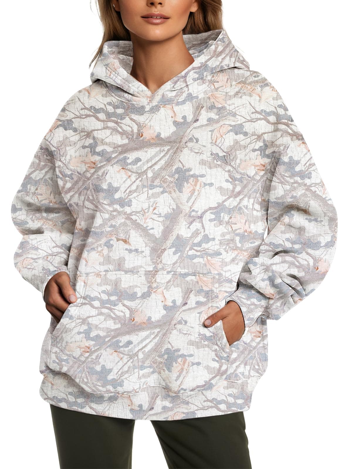 Peassa Women's Camo Oversized Hoodie Sweatshirt with Tree Leaf Graphic