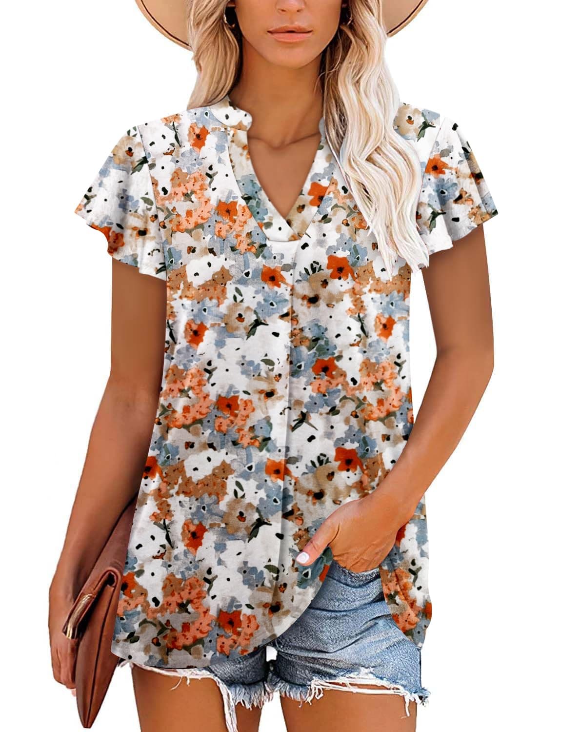 Angerella Women's Summer Dressy Casual Short Sleeve V-Neck Tops for Leggings