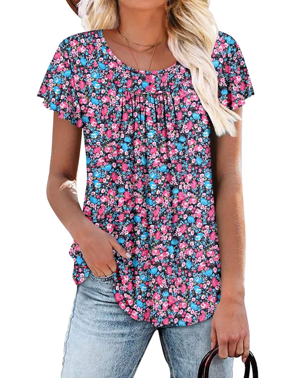 Angerella Women's Floral Pleated Summer Top S-3XL