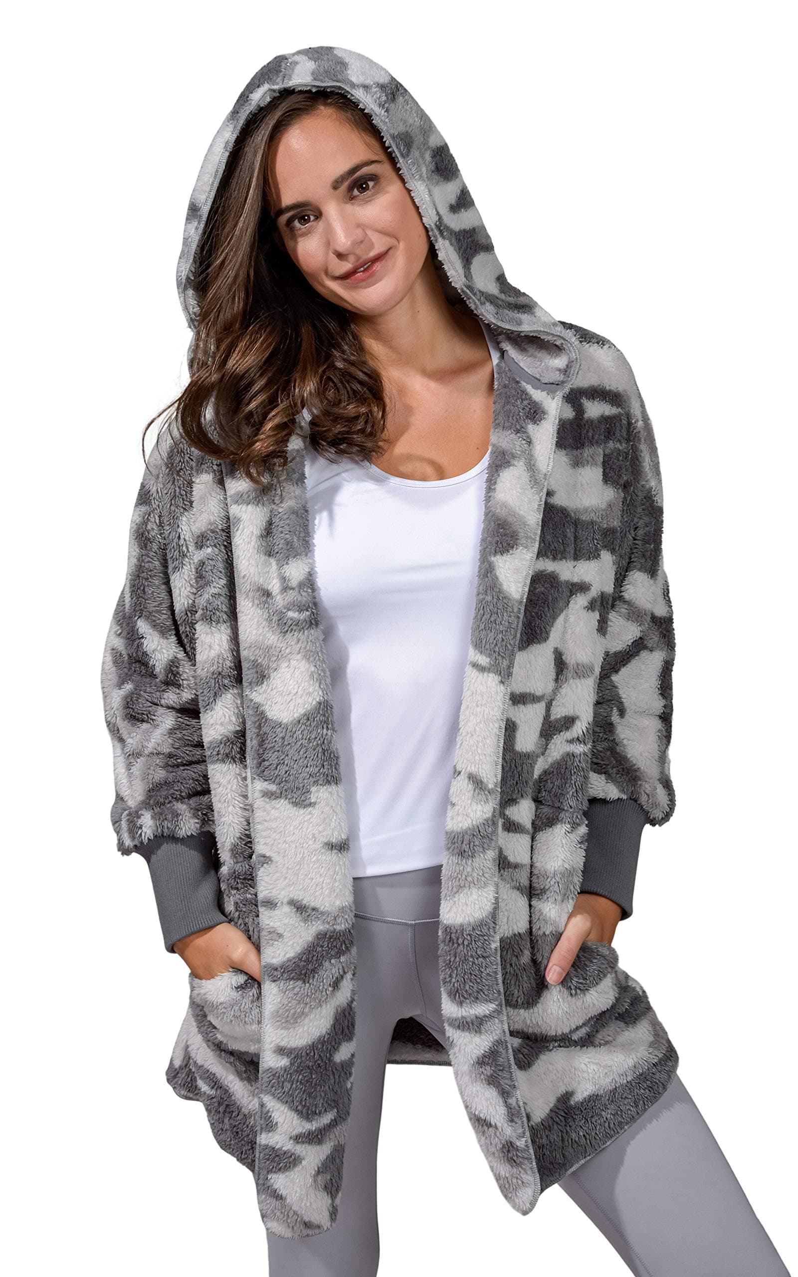 Reflex Ultra Soft Sherpa Hooded Open Cardigan with Pockets