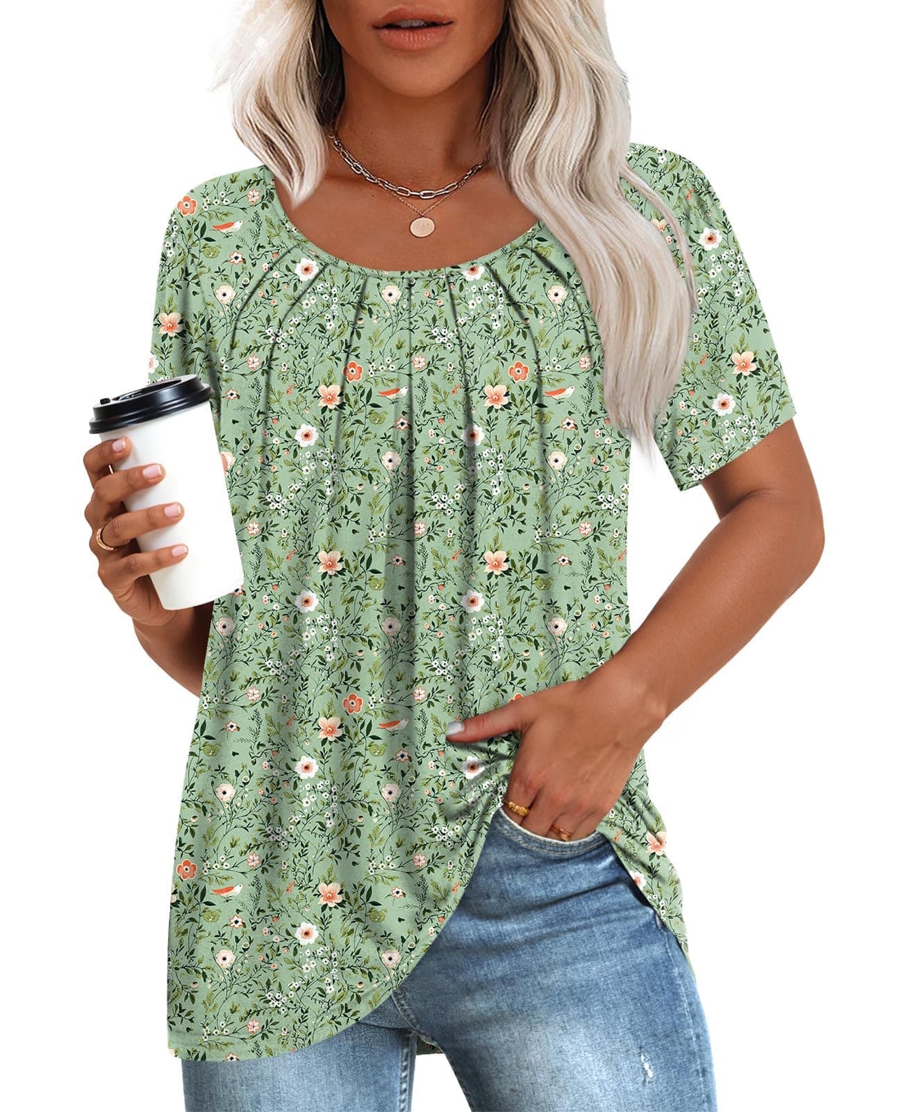 Anymeet Women's Summer Pleated Tunic Shirts M-3XL