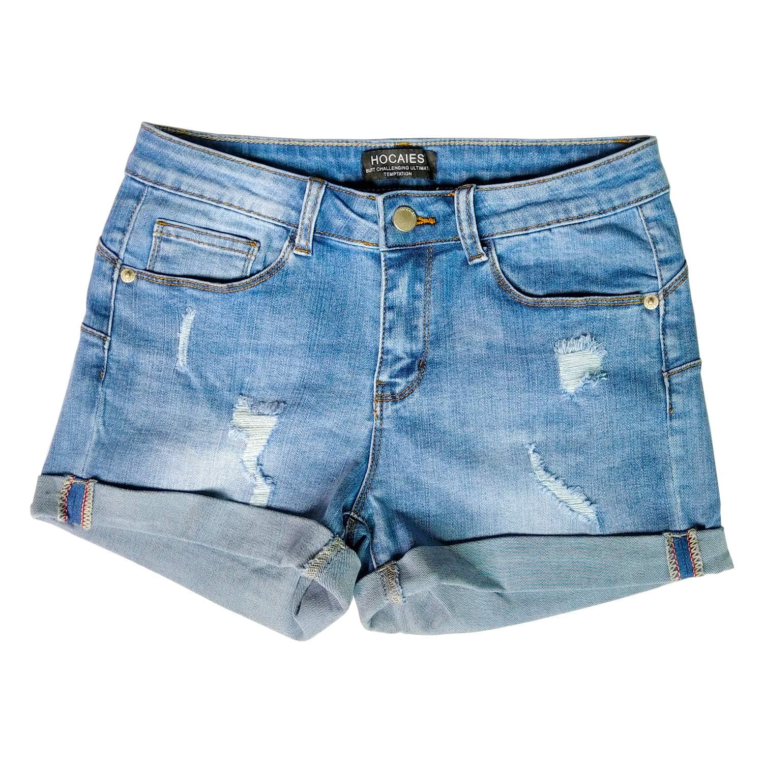 HOCAIES Women's Mid Rise Denim Shorts Folded Hem
