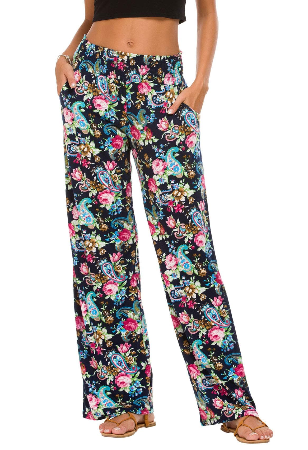 EEVASS Women's Casual Wide Leg Floral Lounge Pants
