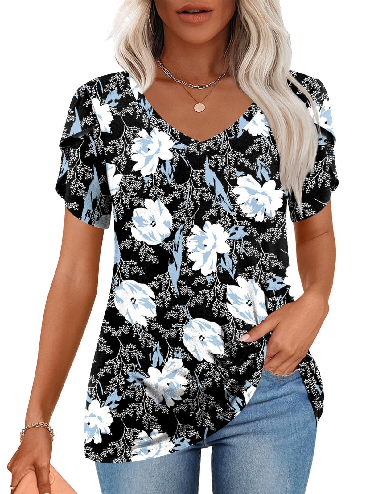 CATHY 2025 Women's Short Sleeve V-Neck Tunic Tops S-4XL