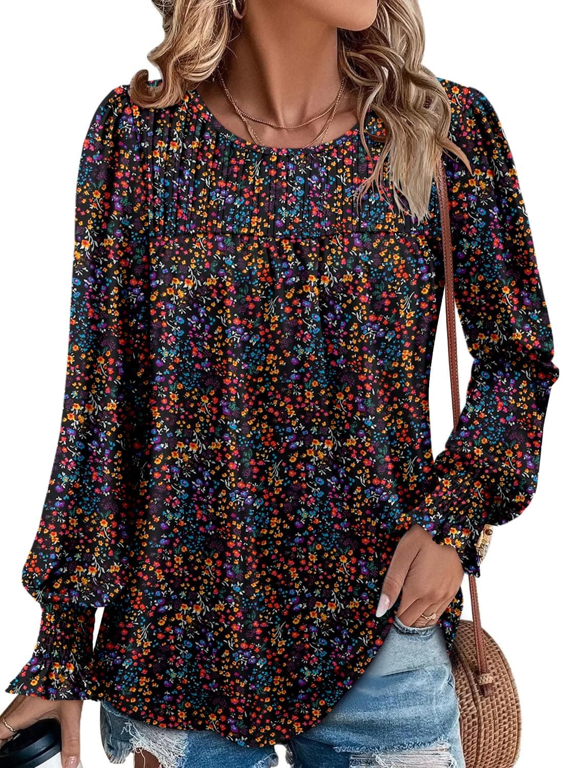 Angerella Comfy Long Sleeve Crew Neck Fall Blouses for Women