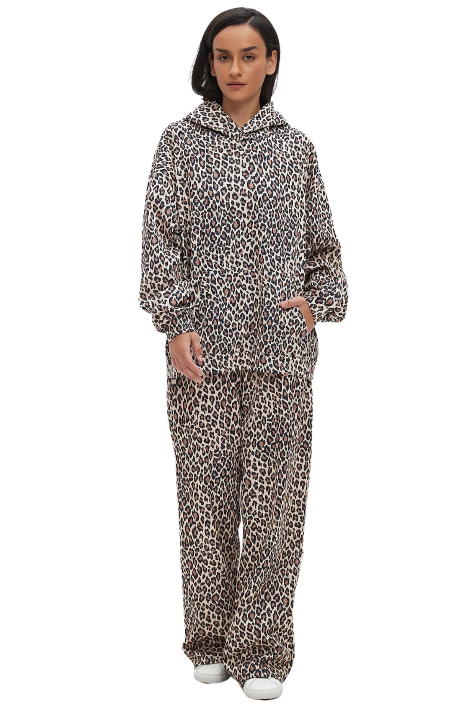 Hesaco Oversized Leopard Print Hoodie Y2K Streetwear Sweatshirt