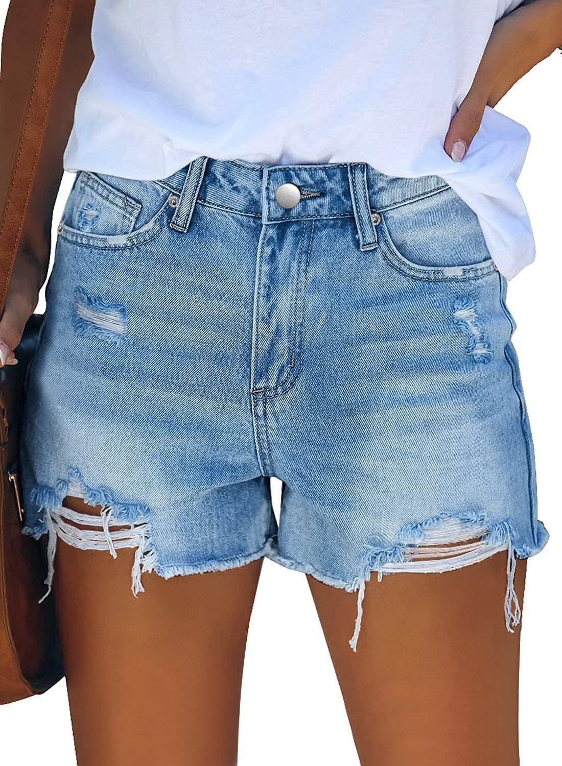 CHICZONE Women's Ripped Mid-High Waisted Denim Shorts