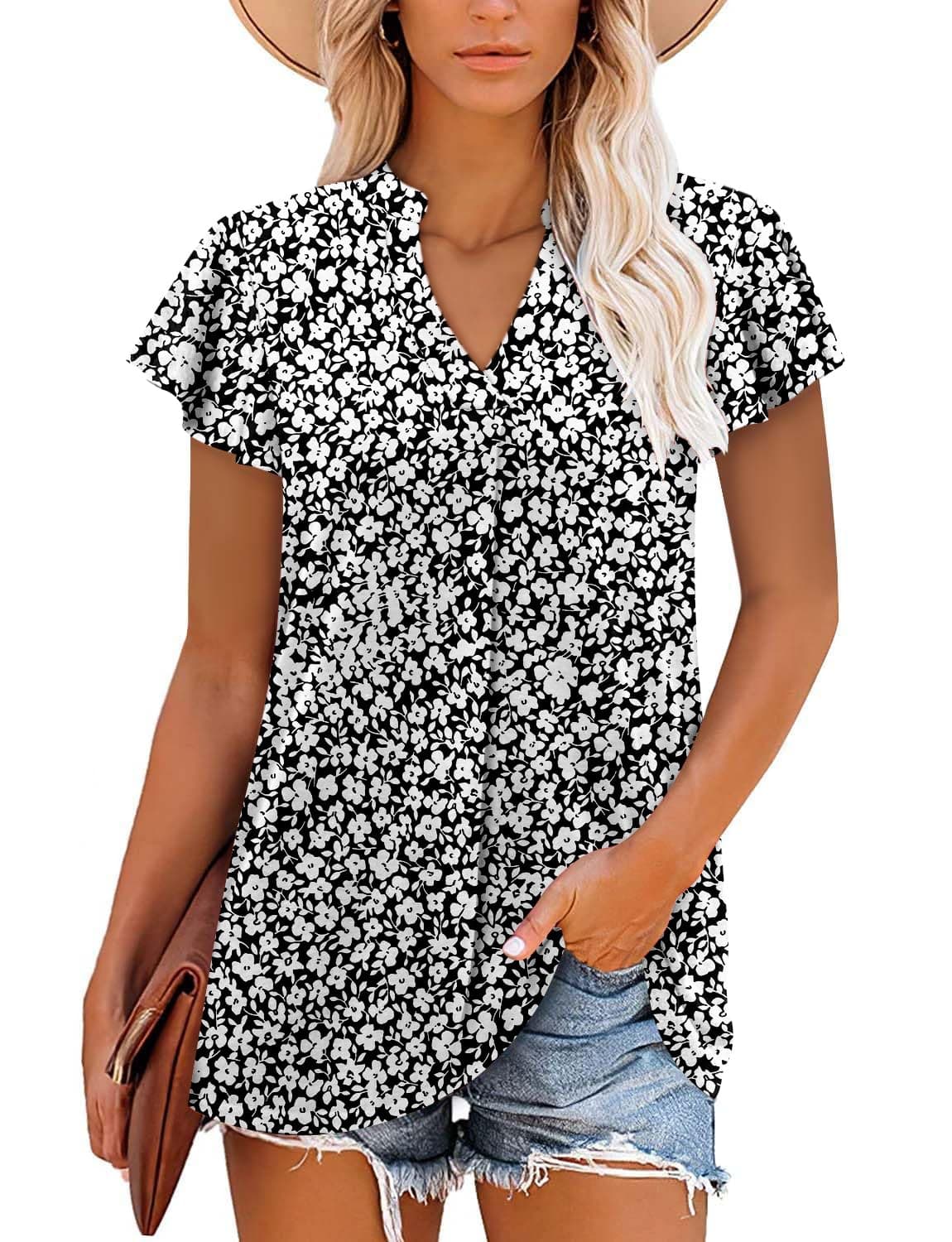 Angerella Women's Casual Short Sleeve V-Neck Tunic Tops