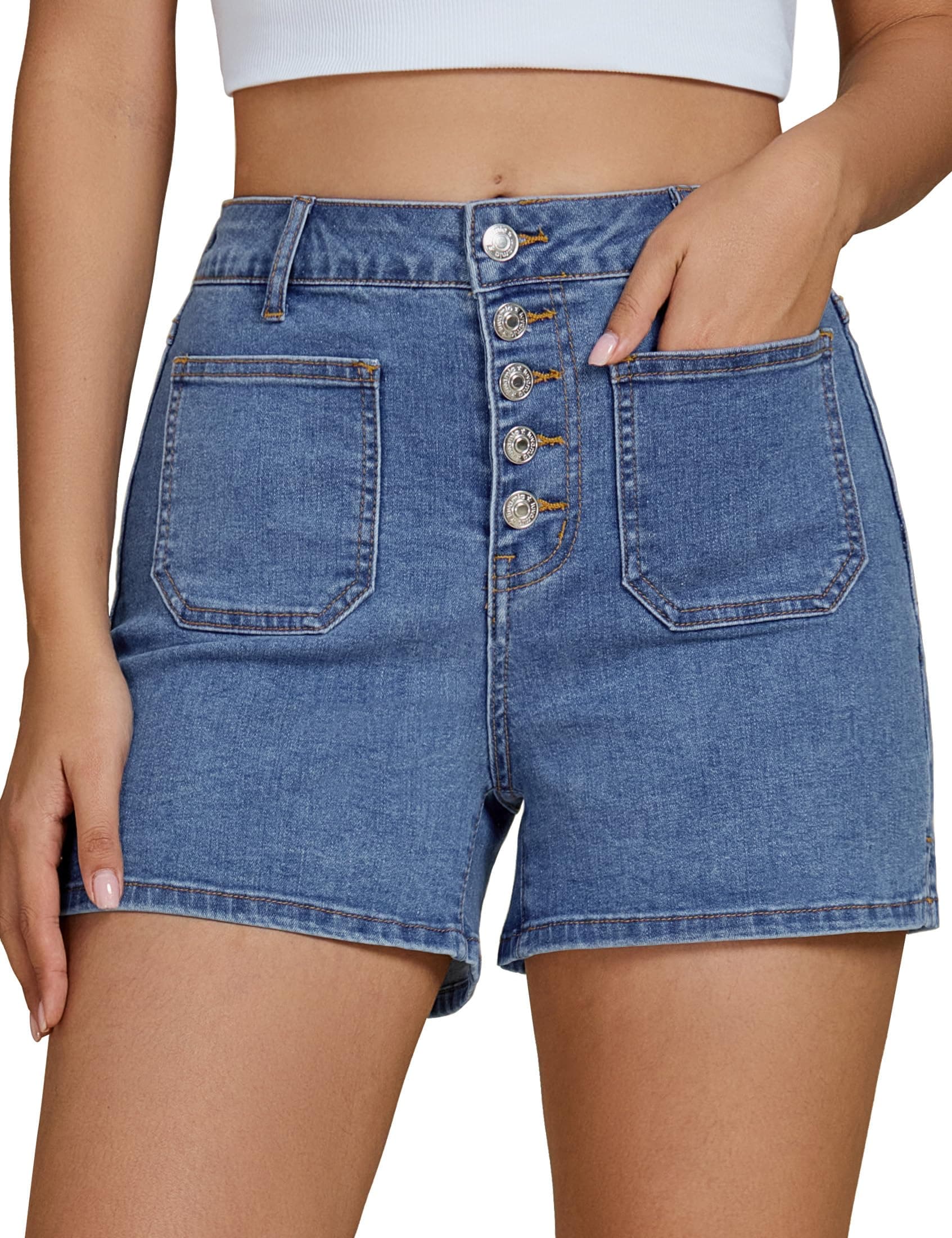 Luvamia Women's High-Waisted Casual Stretch Denim Shorts