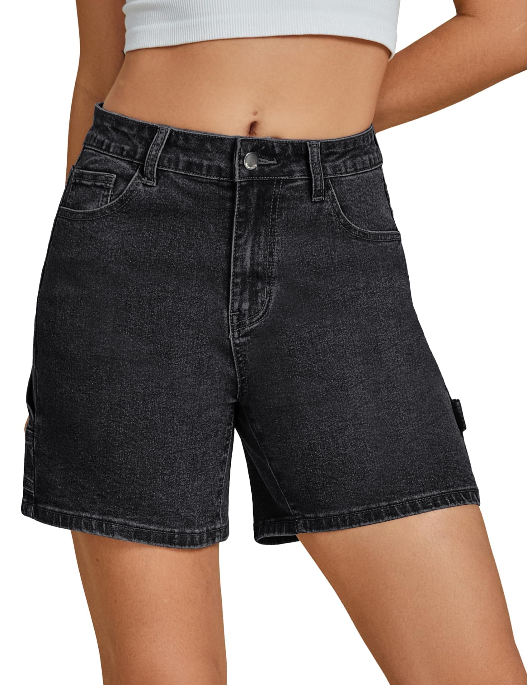 Luvamia High-Waisted Trendy Casual Denim Jorts for Women Cutoff Shorts with Pockets