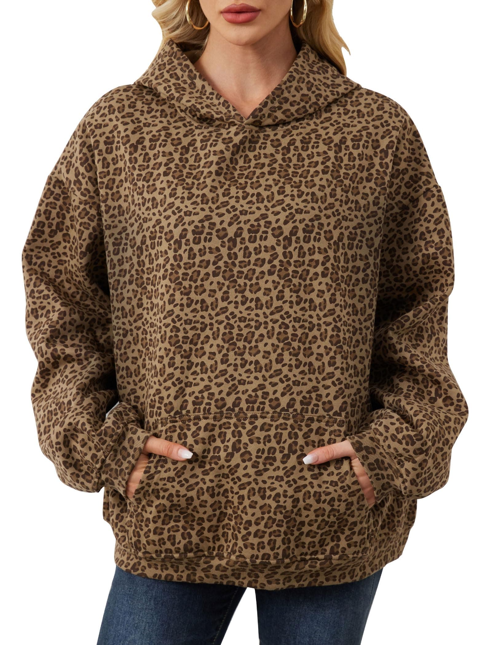 Eutten Womens Camo Hoodies Maple Leaf Print Oversized Fleece Sweatshirt with Pocket