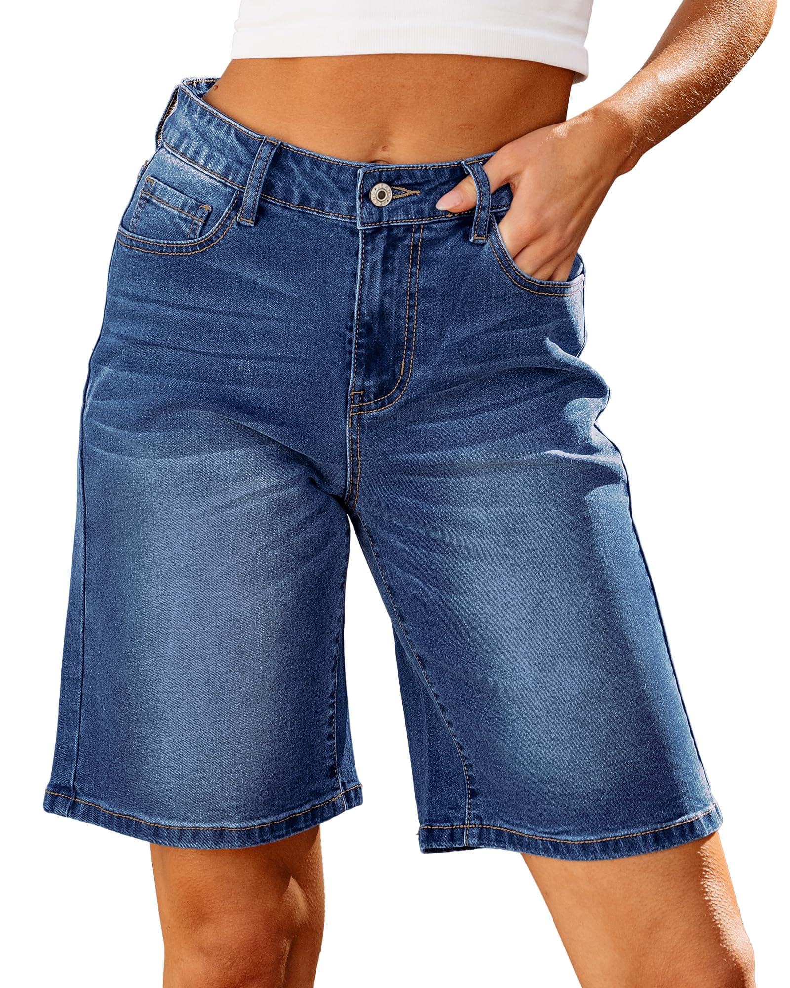Luvamia High-Waisted Bermuda Jean Shorts for Women