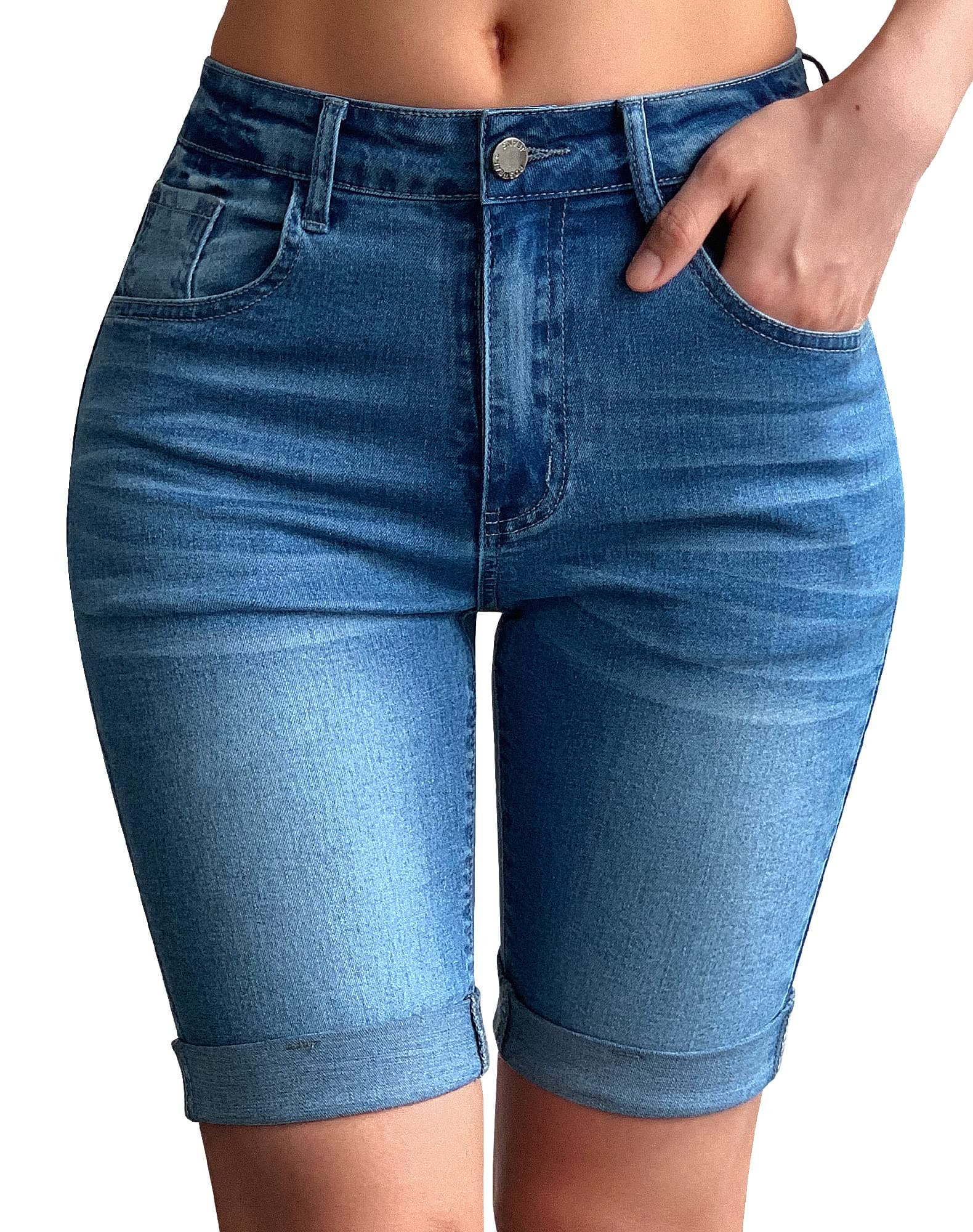 Rosswear Women's Mid Rise Stretch Denim Bermuda Shorts