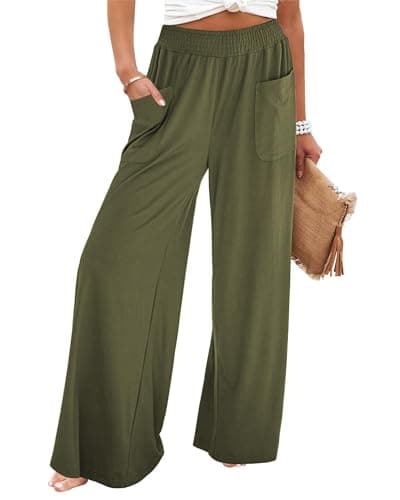 GRAPENT High-Waisted Smocked Elastic Waist Wide Leg Pants