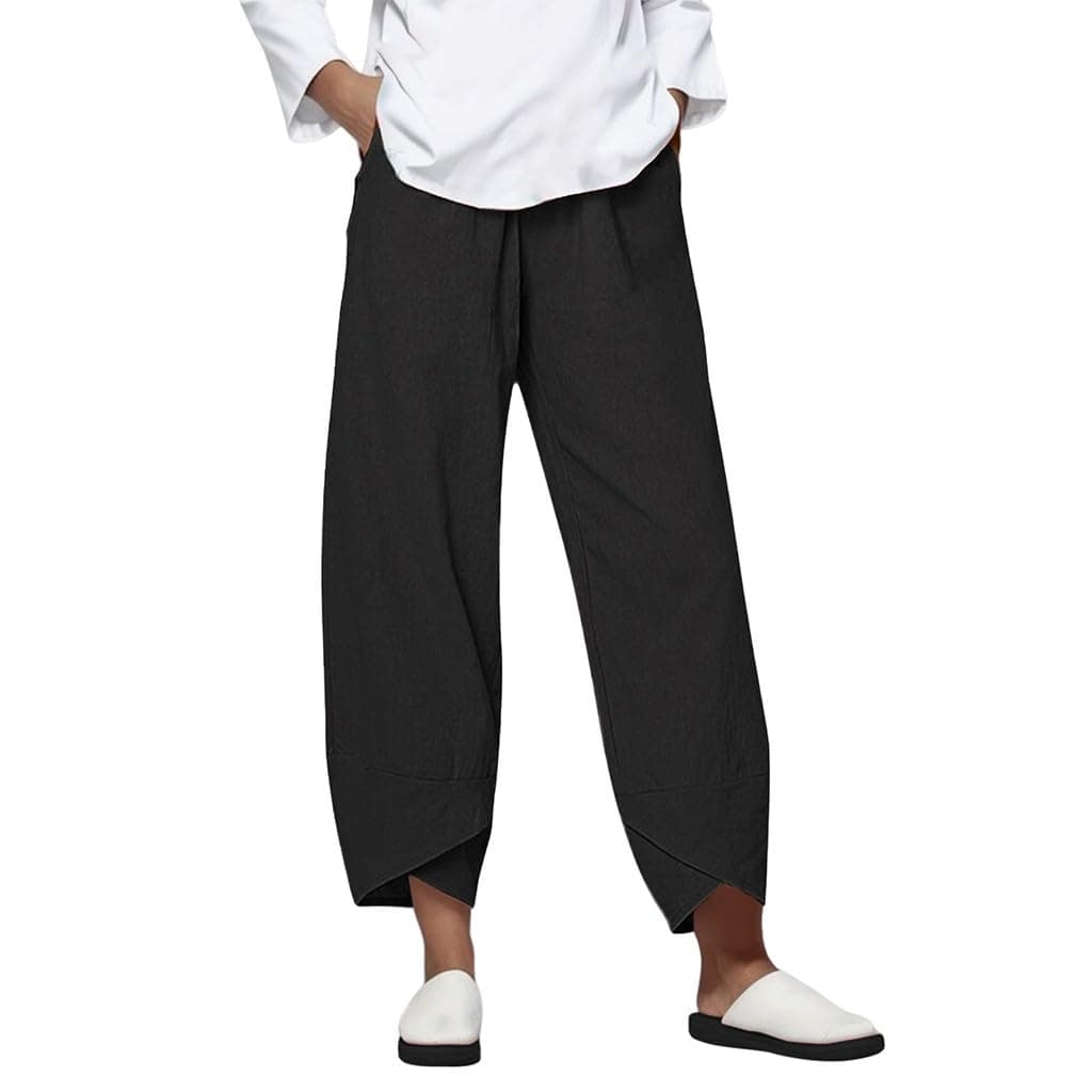 Casual Women's Cotton Linen Capri Pants with Pockets