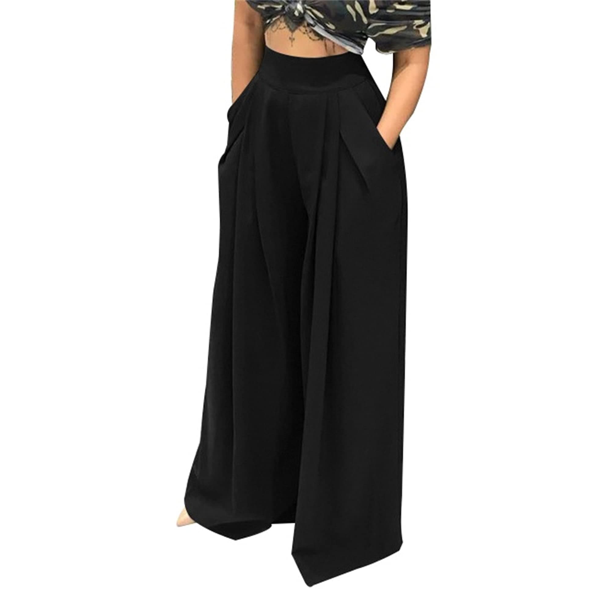 MESLIMA High-Waisted Wide Leg Stretch Palazzo Pants for Women