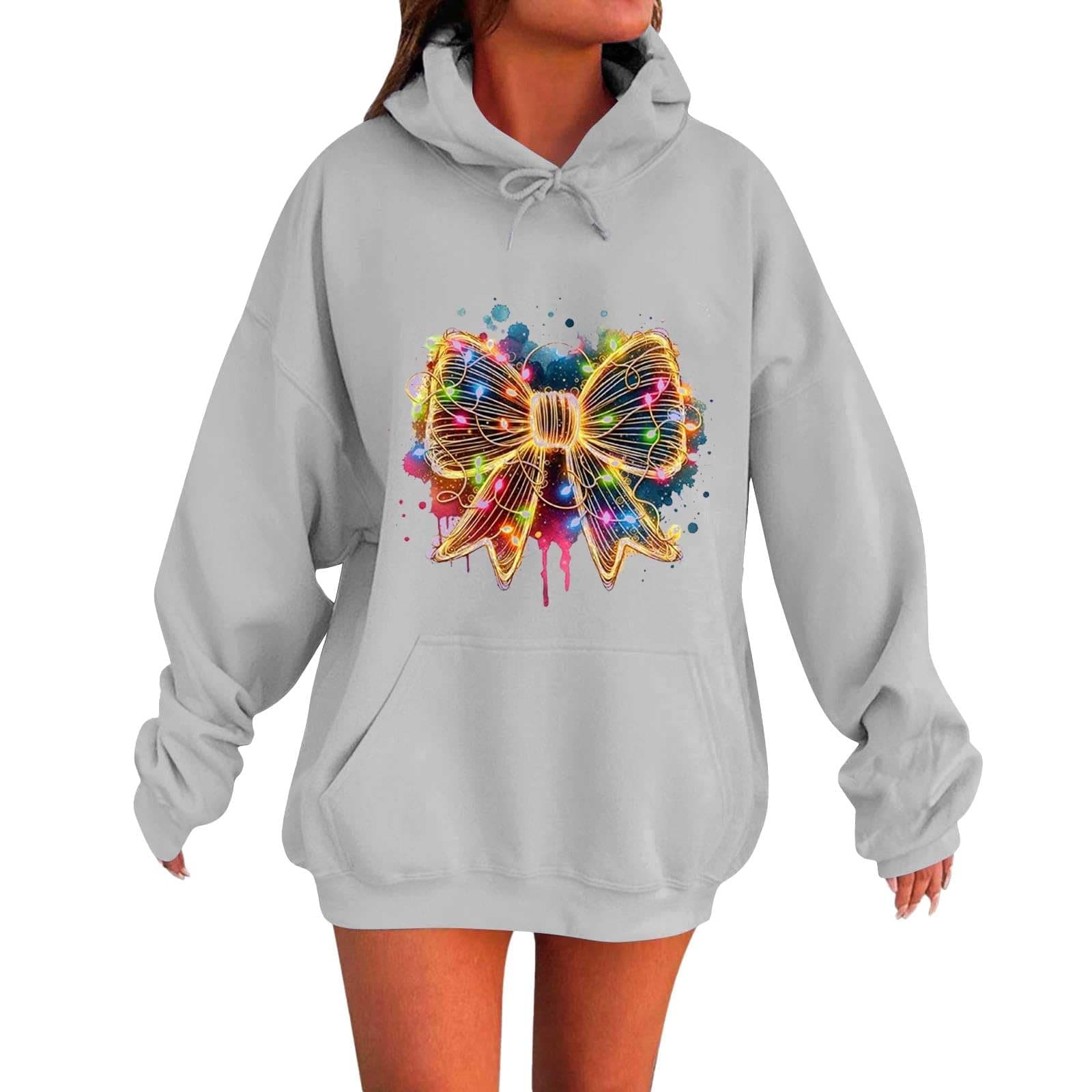 Cute Women's 2024 Oversized Christmas Sweatshirt with Pocket